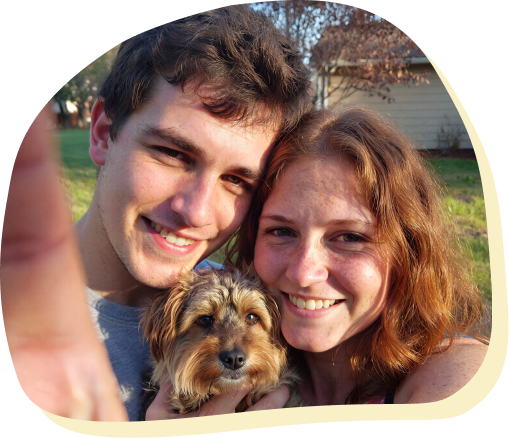 young couple and puppy