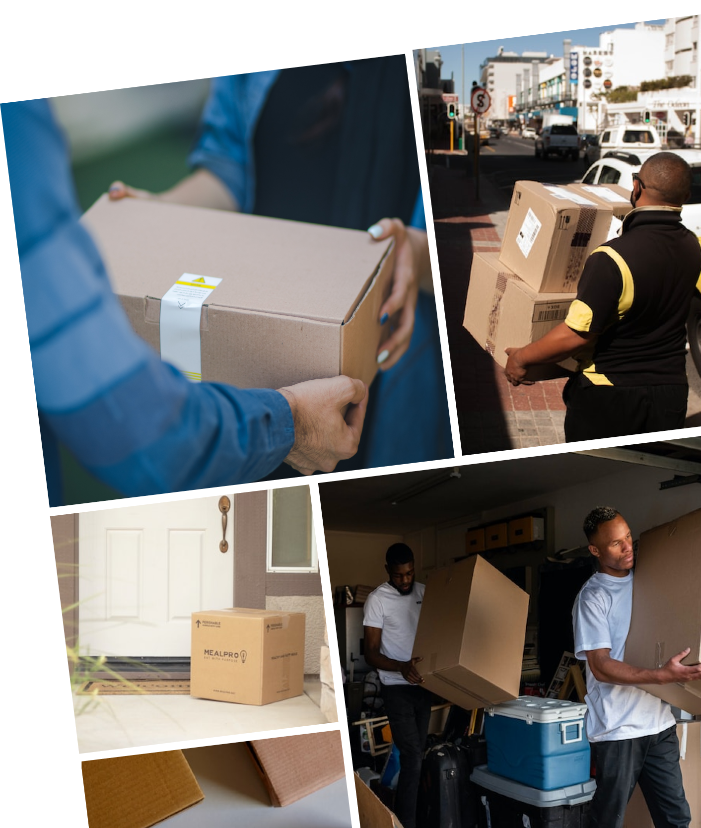 A collage of package delivery images