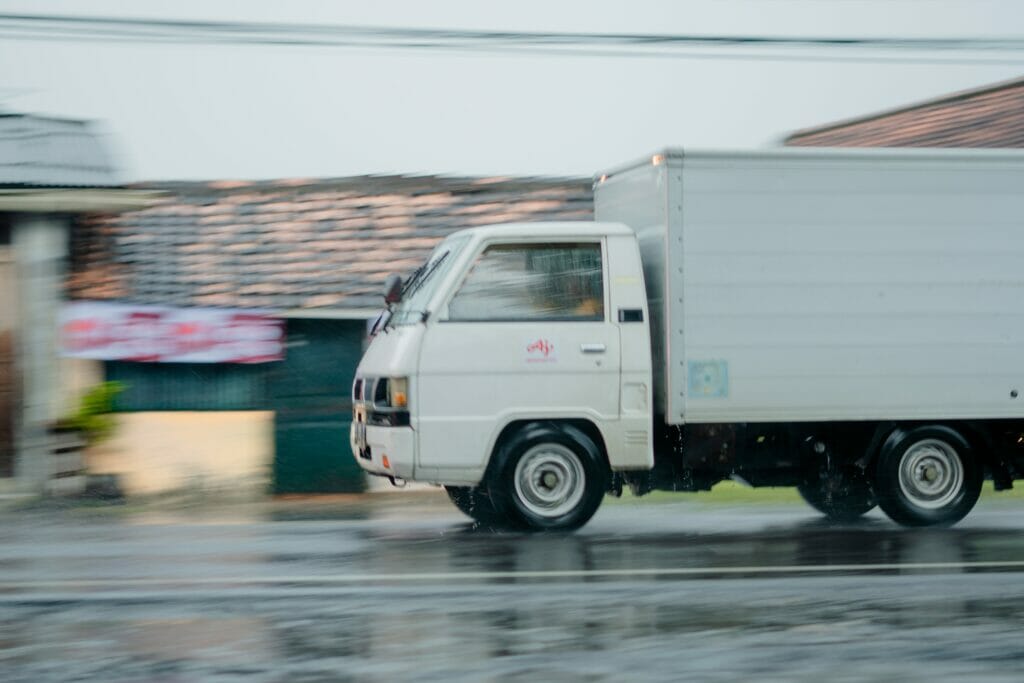 White truck, street.