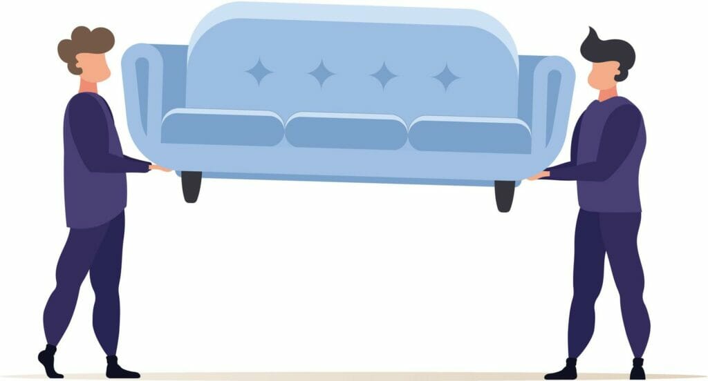Men, blue couch