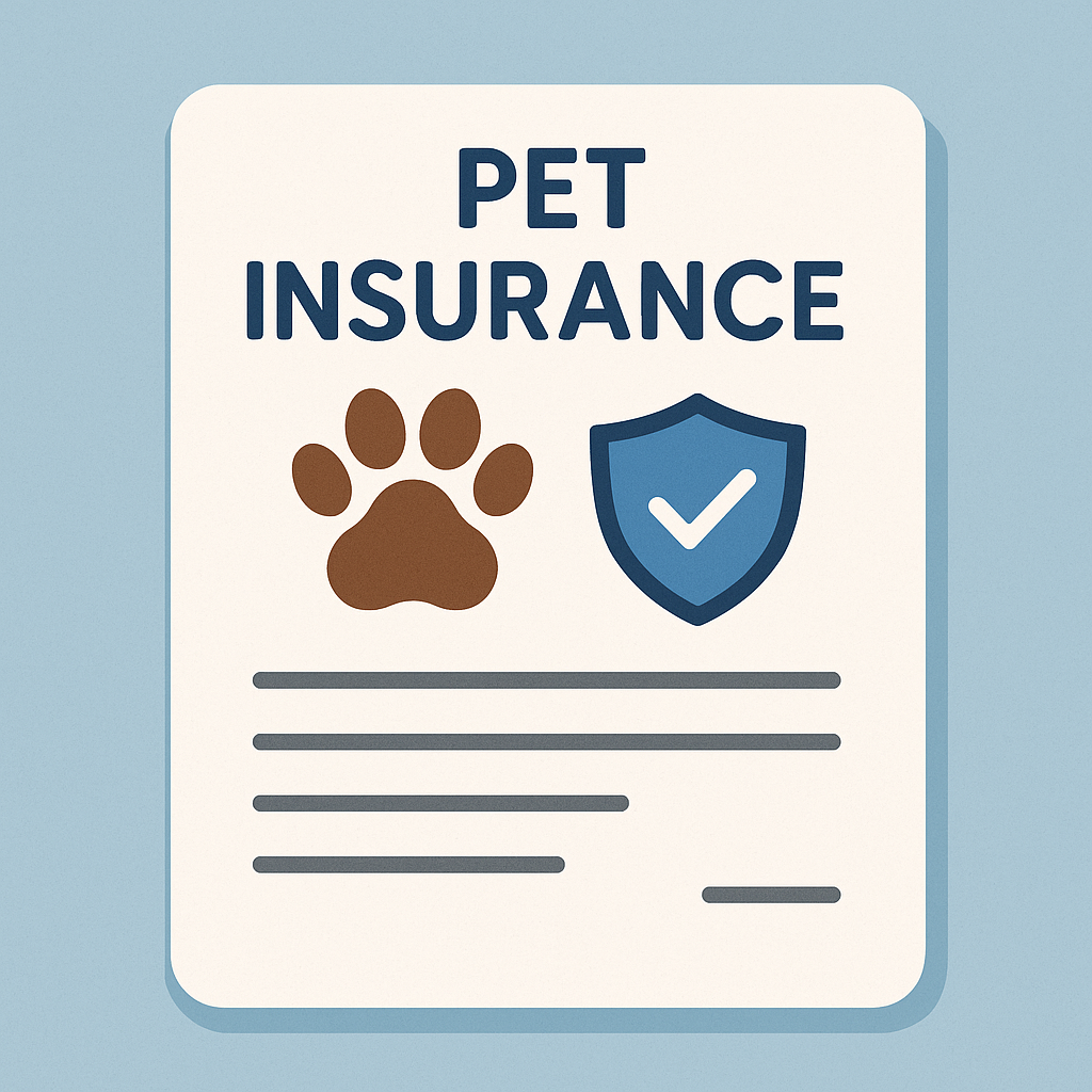 Illustration of a pet insurance document showcasing a large paw print, a shield with a check mark, and placeholder text on a blue background—perfect for explaining benefits like coverage for the cost to ship a dog.