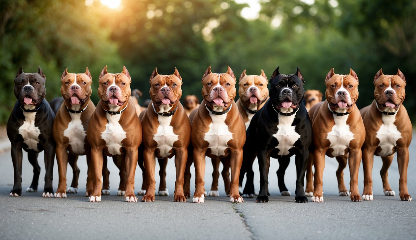 A pack of 25 muscular pitbull terriers standing proudly in a row, exuding strength and confidence
