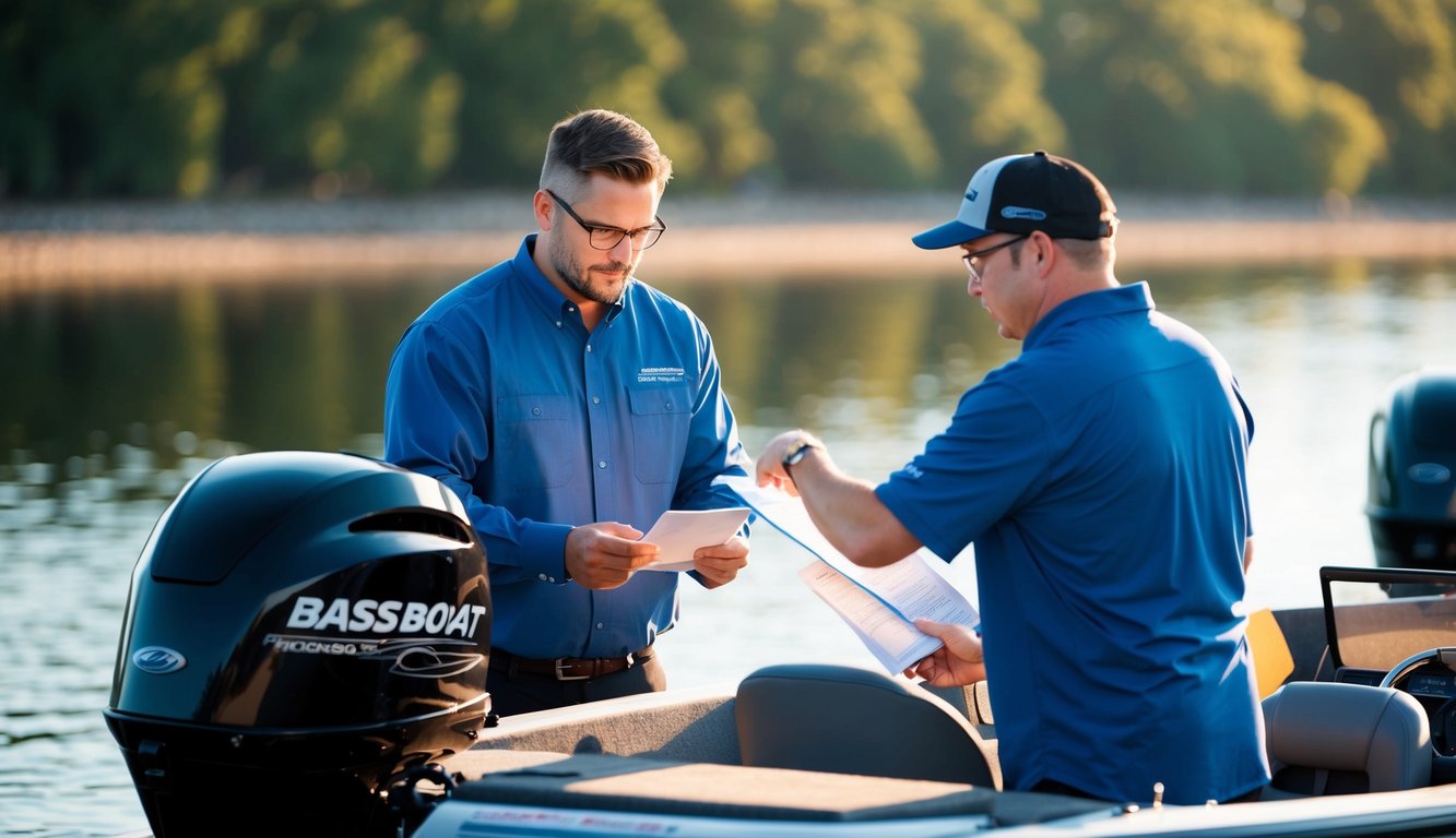 A person gathering contact info and paperwork for shipping a bass boat