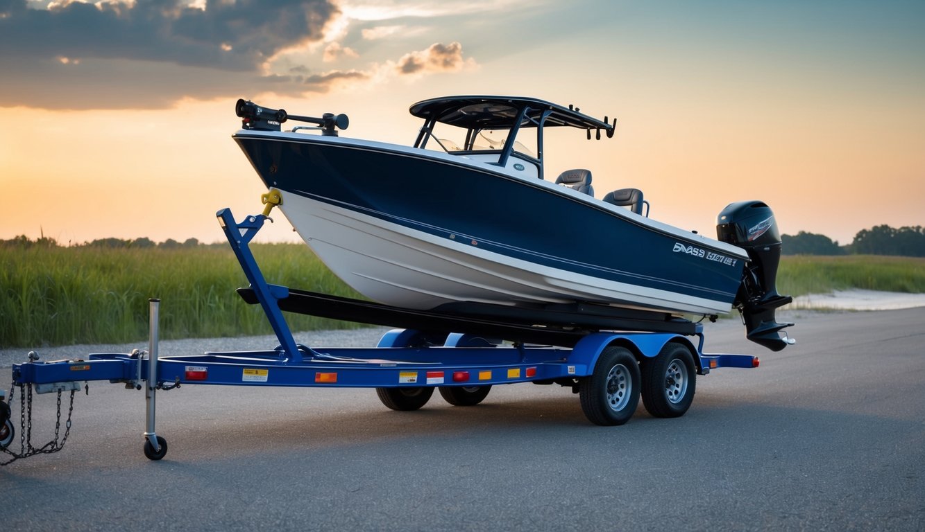 A bass boat being loaded onto a trailer with incorrect balance, causing the trailer to tilt and the boat to slide off