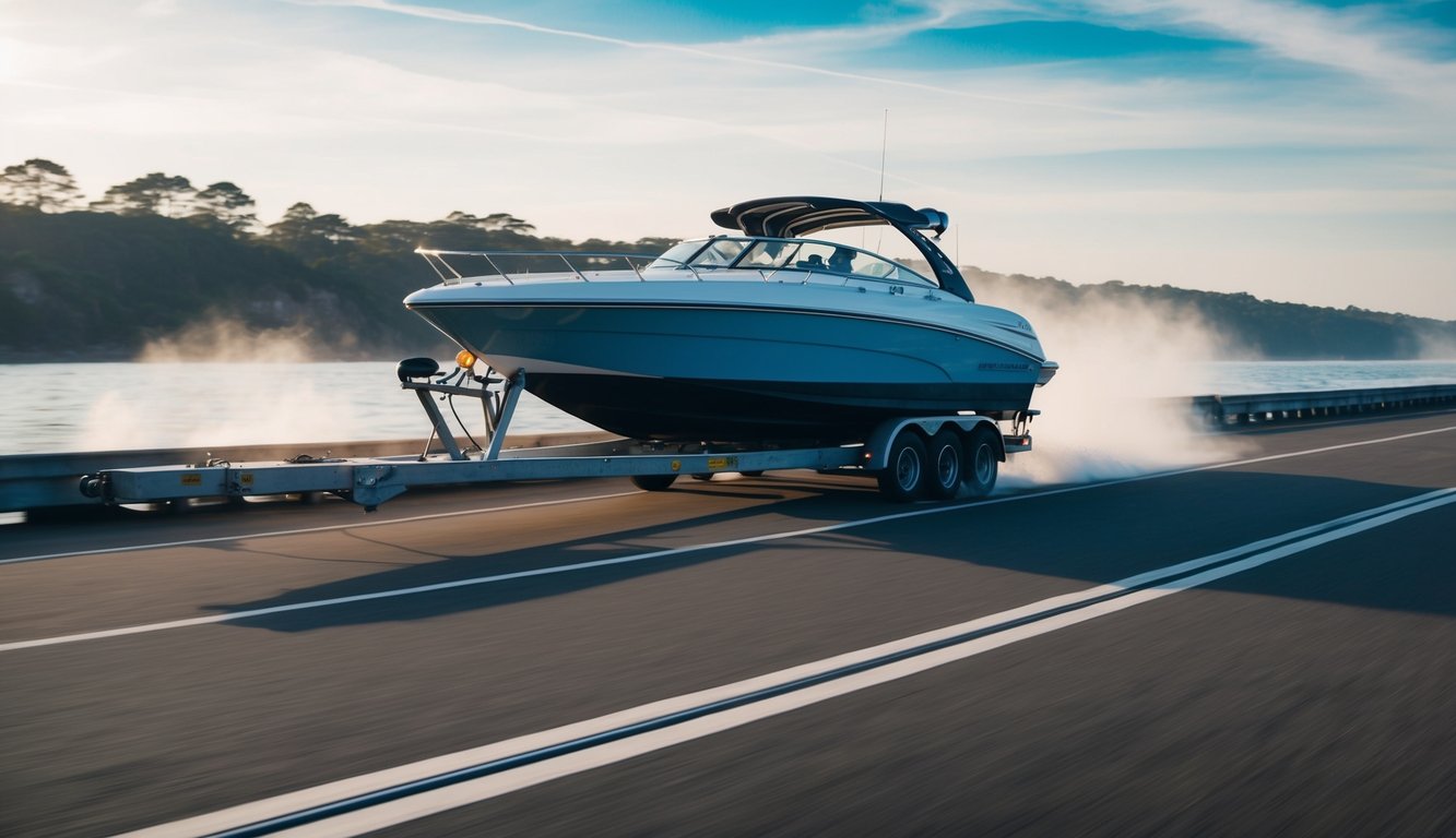 A speed boat being towed over a long distance, highlighting the challenges and risks involved