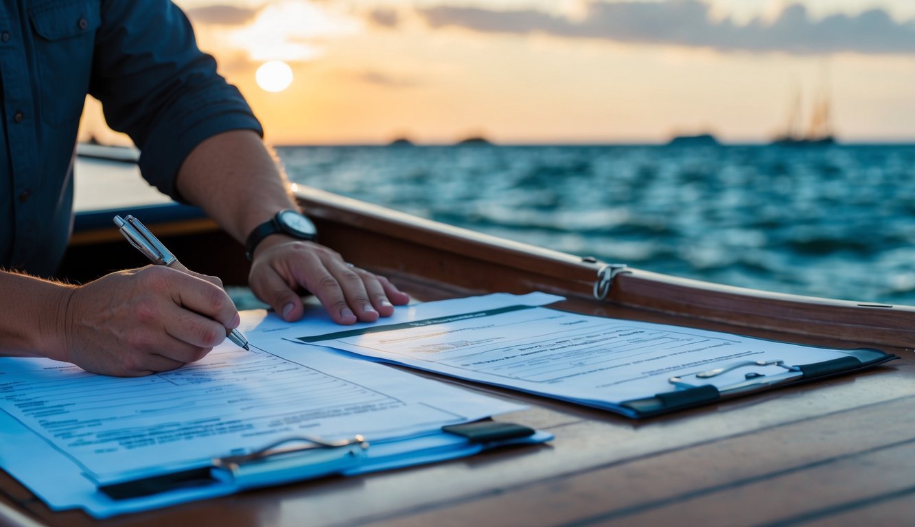 A person filling out paperwork for a USCG Certificate of Documentation to ship a dinghy