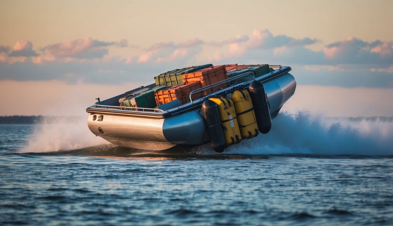 A jet boat tipping over from being overloaded with cargo