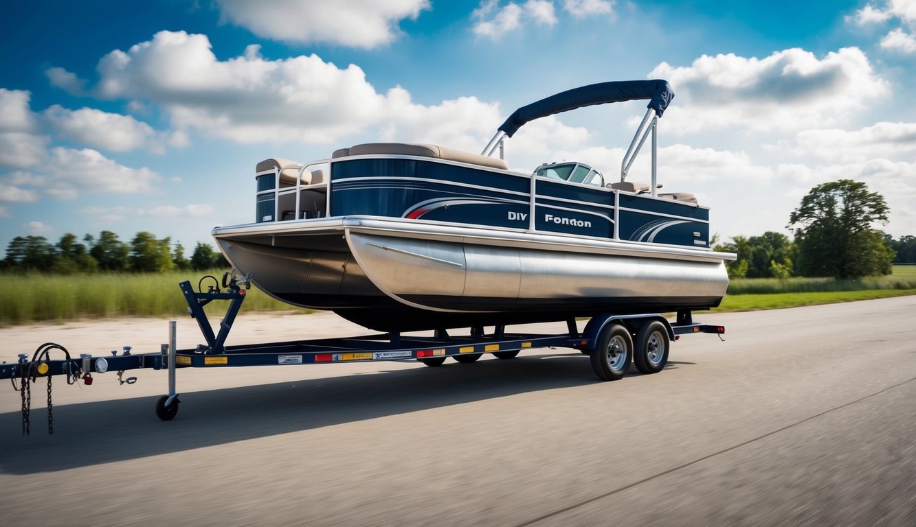 A DIY pontoon boat being transported on a trailer, with potential risks of equipment damage and the pros and cons of the DIY approach